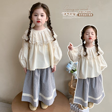 女童森系娃娃衫套装春秋款2025年新款时尚小女孩长袖阔腿裤两件套