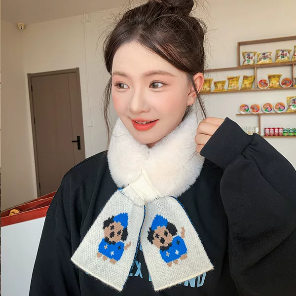 Scarf for Women Autumn and Winter Ins Versatile Korean Style Plush Imitation Rex Rabbit Fur Scarf Puppy Thickeneded Warm Neck Protector Fur Collar