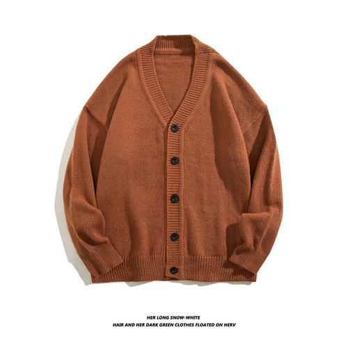 Lazily styled open sweater for men, handsome Korean version, plain color V-neck academic style knitwear, men's autumn outerwear