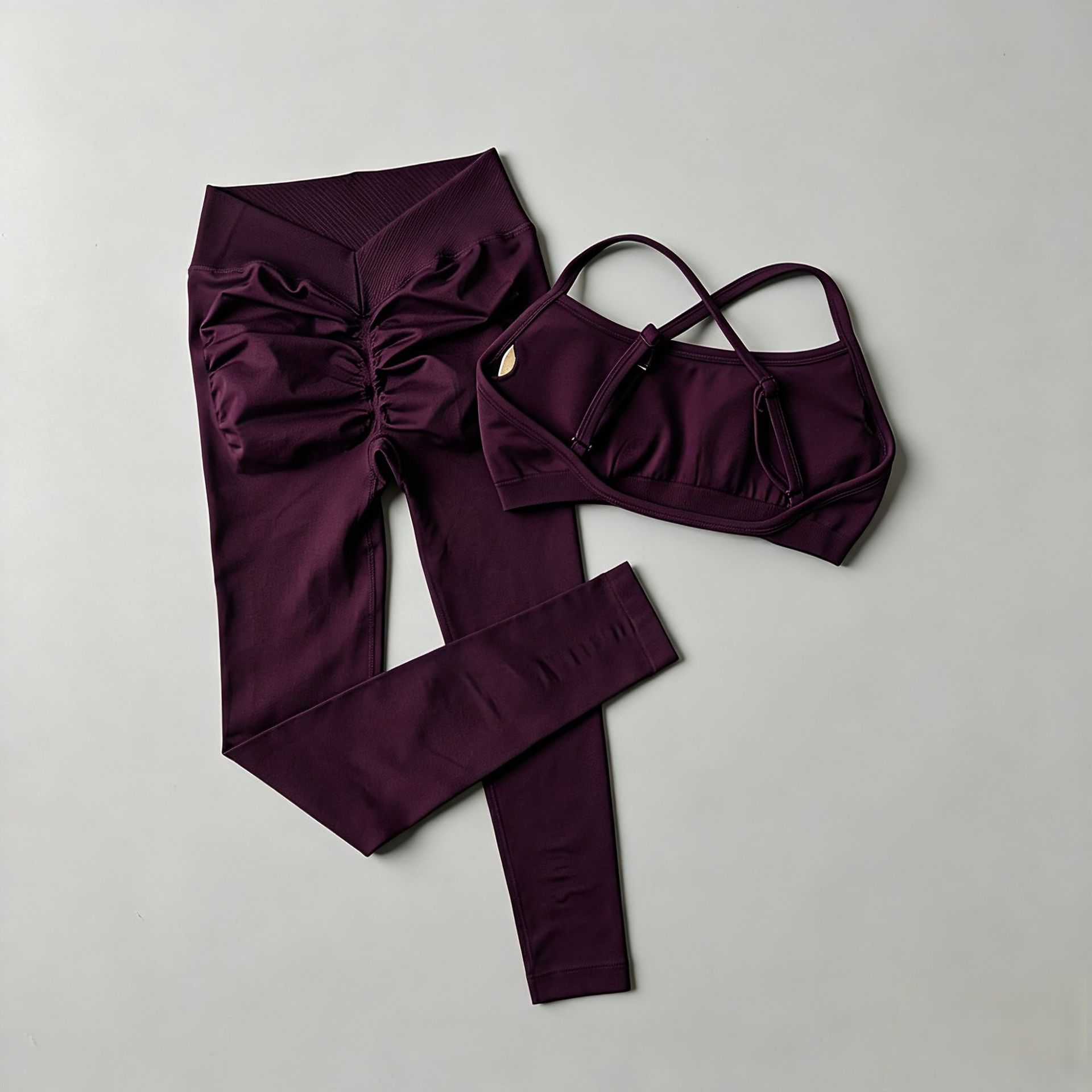 Nuevo cross-border sin costuras de punto trasero cruzado conjunto deportivo de mujer seco rápido transpirable running fitness trajes de mujer