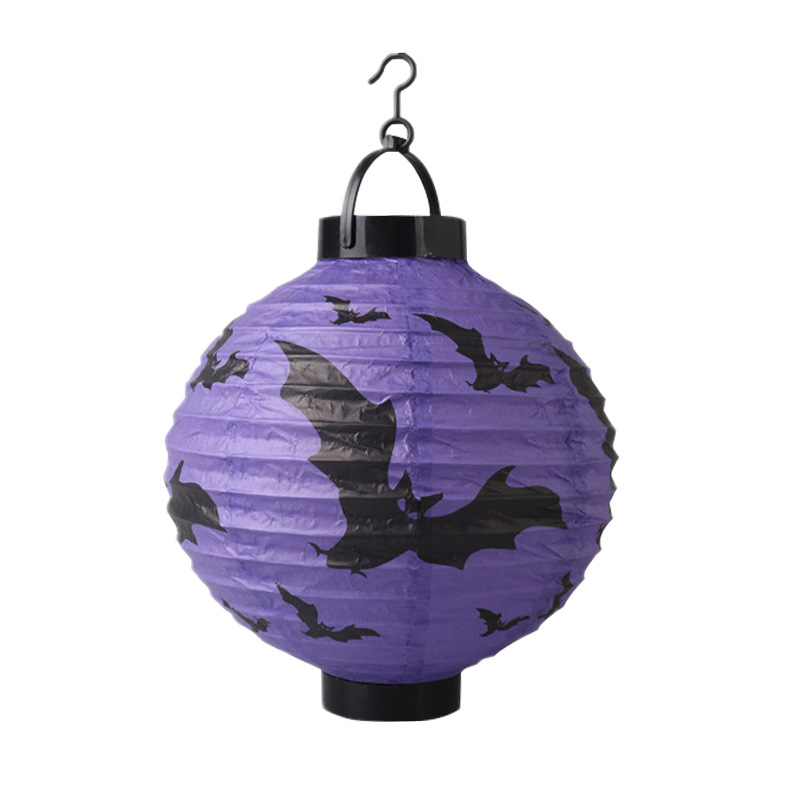 Transfronterizo Halloween led linterna luminosa colgante plegable caja de baterías linterna calabaza cara murciélago linterna de papel