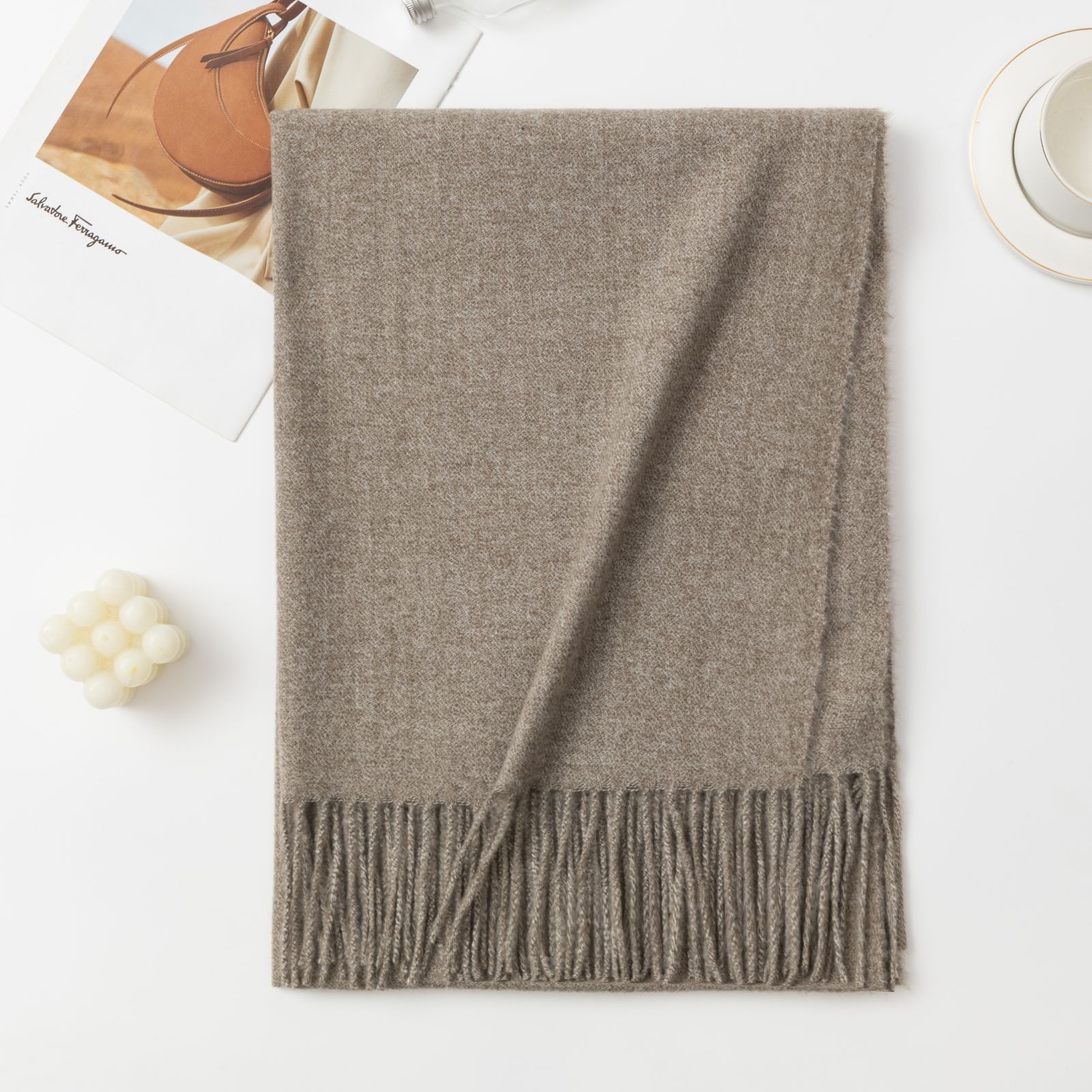 Bufanda ancha de cachemir para mujer, estilo chal de invierno de alta calidad, color liso con bordado floral, cálida para dama