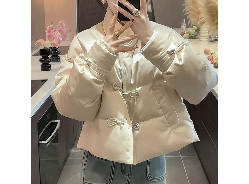 预售新中式国风设计感盘扣短款羽绒服女冬季小众白鸭绒小个子保暖|undefined