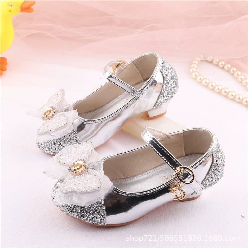 Одиночная обувь для девочек мода на каблуке весна осень новая маленькая девочка блестящие хрустальные туфли для детей