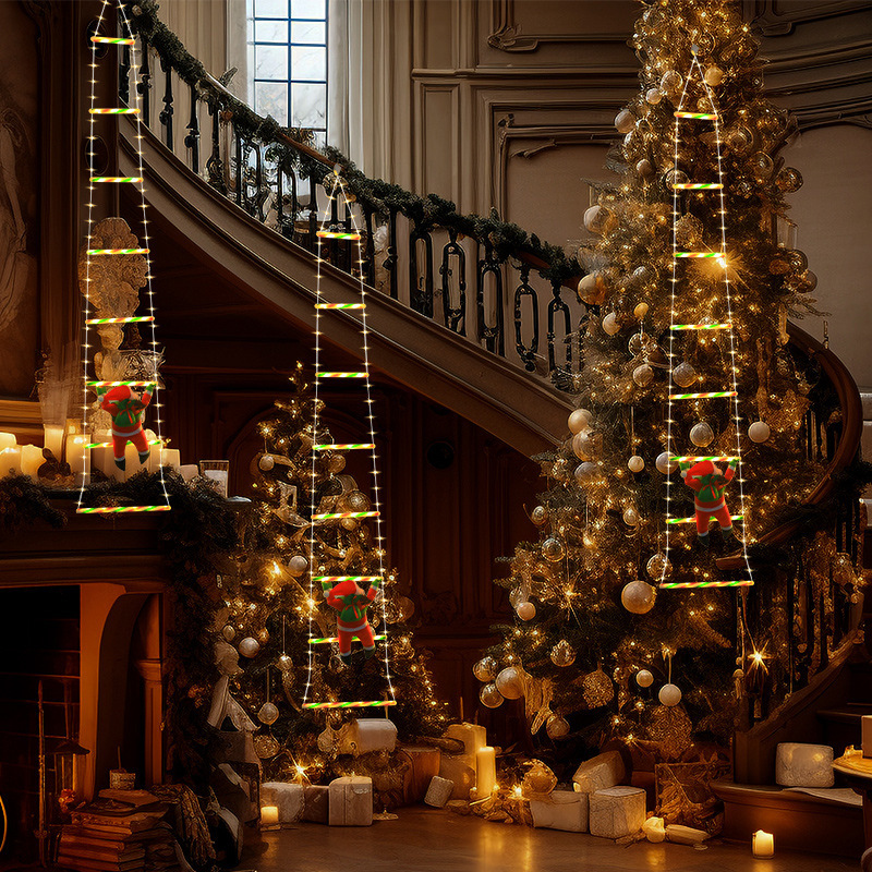 Decoración de Navidad escalera luz Santa escalera luz tienda árbol de Navidad ventana pared atmósfera festiva string de luces