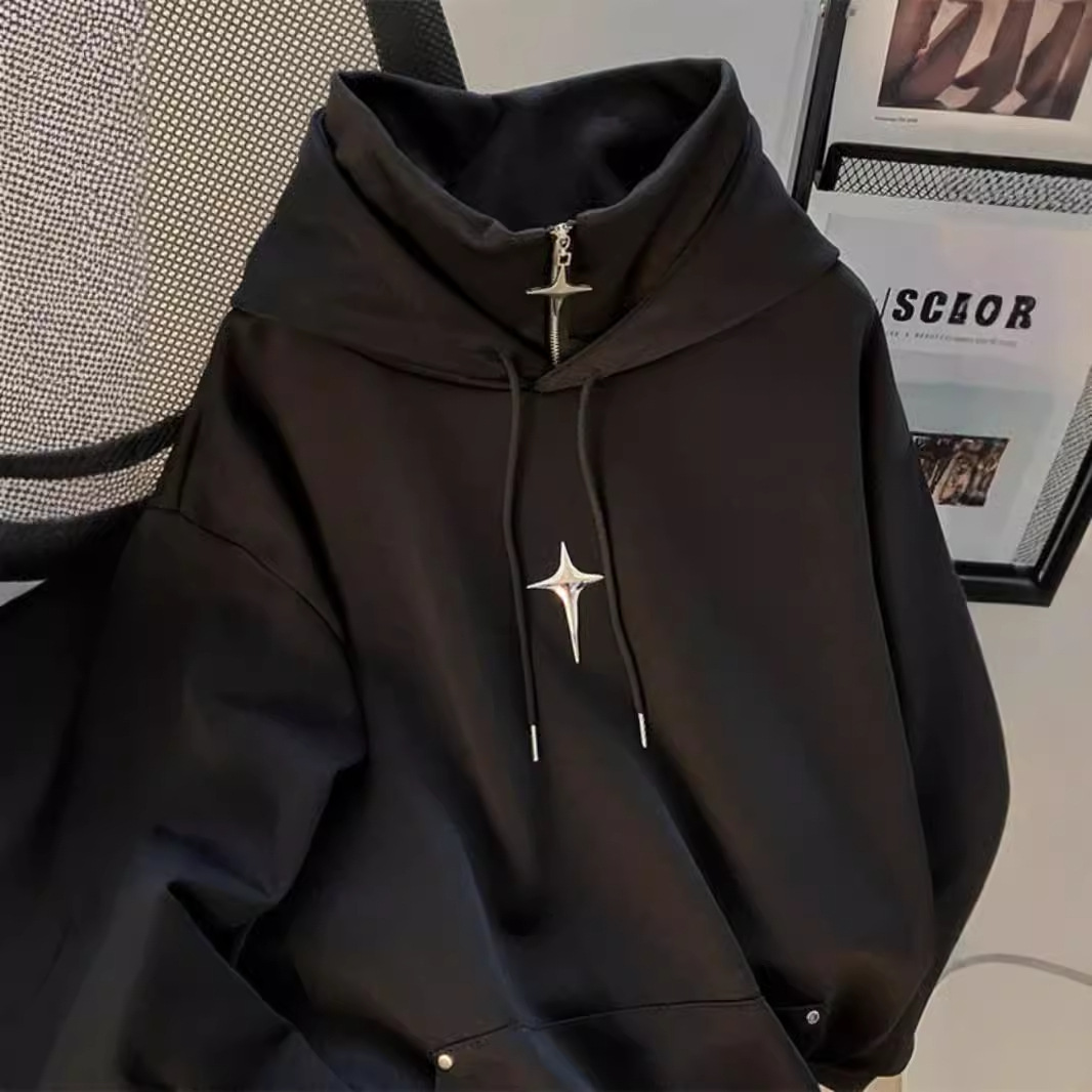 봄과 가을 풀오버 하이 칼라 스웨터 남자 캐주얼 트렌디 브랜드 스포츠 일본 스타일 레트로 트렌디 한 십대의 트렌디 후드 자켓