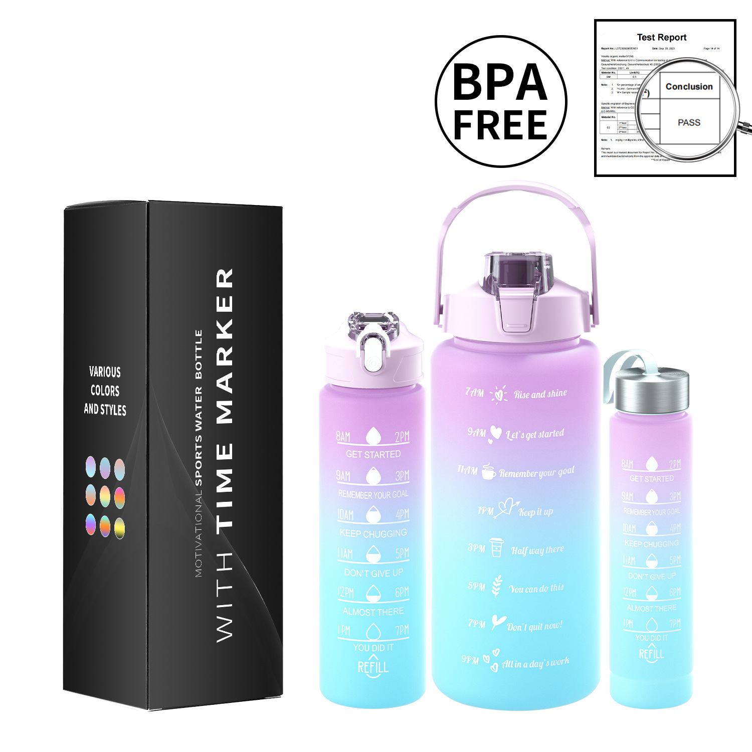 Taza de agua de gran capacidad taza de paja de plástico espacio simple olla botella de equitación deportes al aire libre taza de agua conjunto de tres piezas con caja