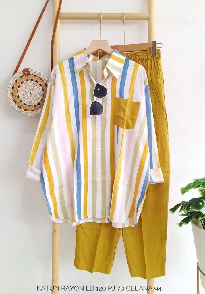 Ensemble pantalon et short d'été à rayures pour femme – Tenue deux pièces élégante et décontractée pour le travail et les voyages_voghion.com