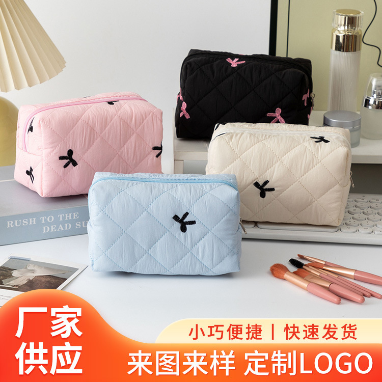 New Style Bow-Knot Quilted Lipstick Makeup Bag for Women, Travel Portable Simple Storage Bag, Cute Coin Purse, in Stock