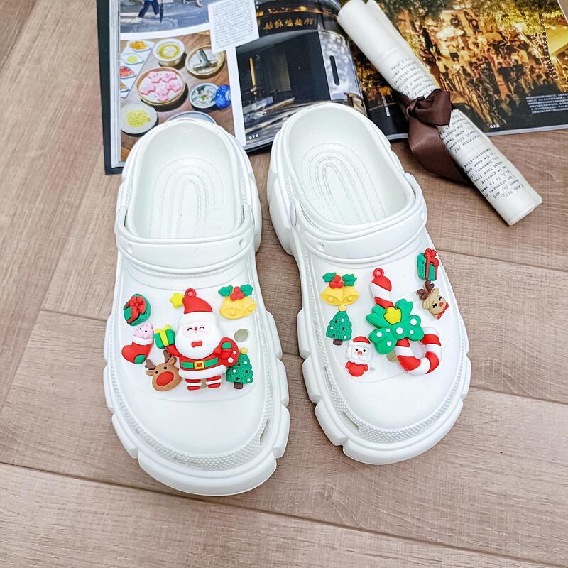 2022 New Fashion Roman Heel High Heel 6cm Santa Claus suit Hole Shoes Diy Accessories Sandals