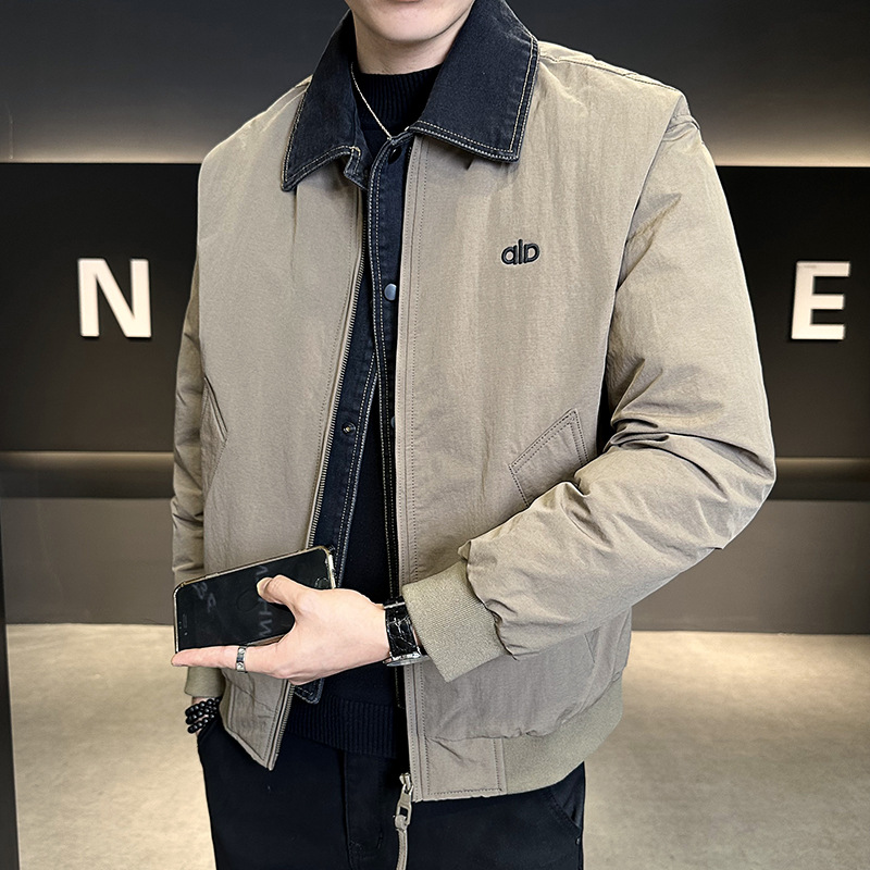 국가 표준 50 다운 2025 겨울 러닝 볼륨 신작 남성용 가짜 투피스 올드 머니 스타일 라펠 화이트 오리 다운 재킷