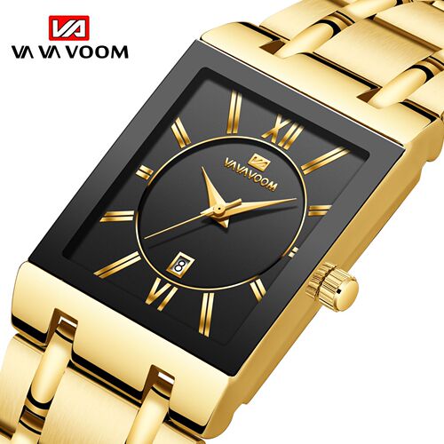 Business Calendar Quartz Waterproof Watch Black Gold Brand Square Men's Steel Band Watch Live Source Watch