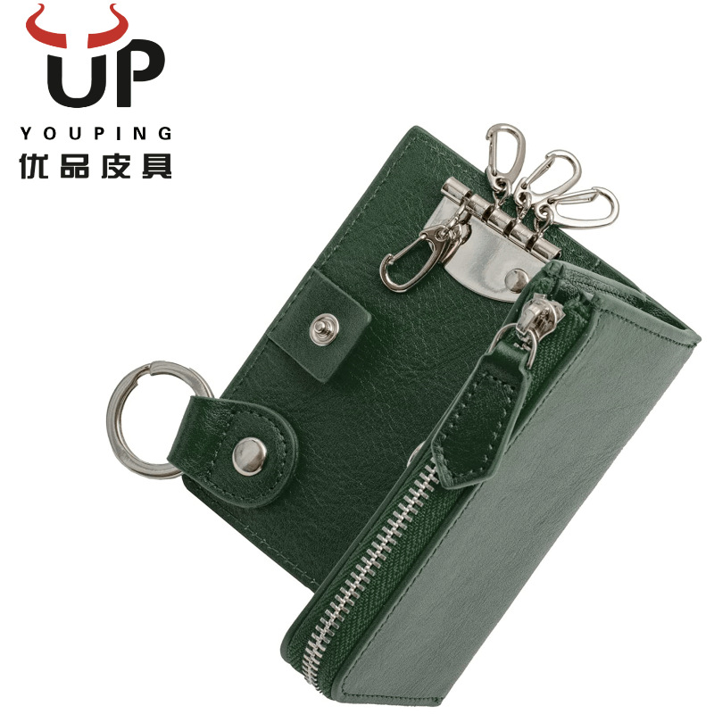 Unisex Genuine Leather Large Bill and Coin Slot Keychain Wallet Japanese Style Cowhide Multi-functional 80% off Snap Button Key Wallet