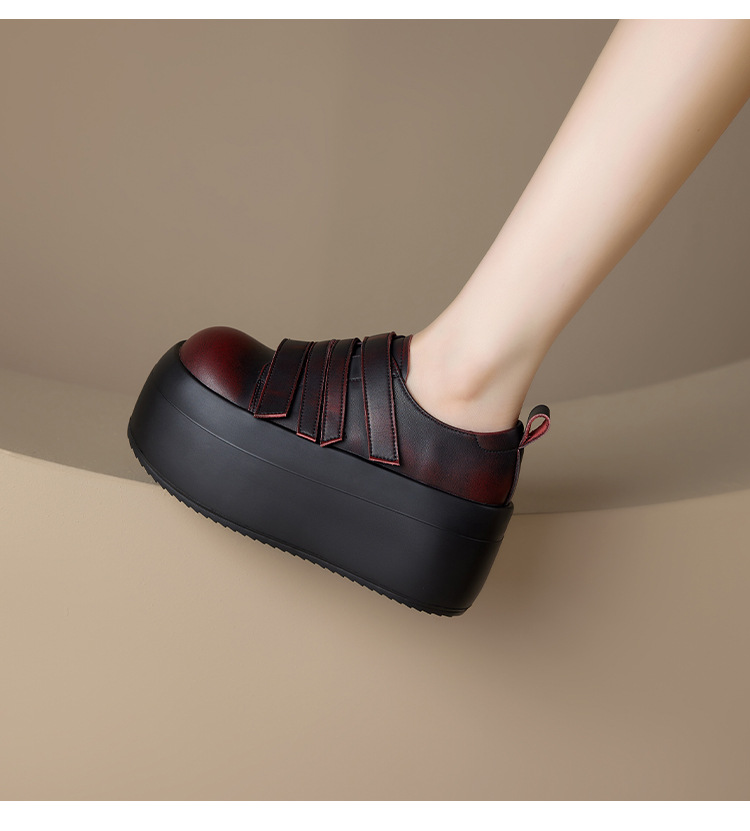 Giày loafer da thật đế xuồng cao 8cm, cổ miệng sâu, khóa Velcro tiện lợi — Màu đen, Màu đỏ chi tiết 15