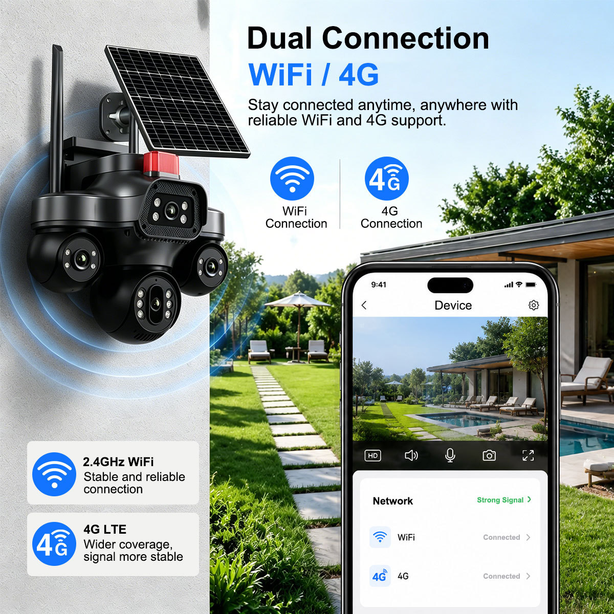 4G AOV Drei-Bild-Kamera, Vollfarbmodus Nachtsicht, WiFi