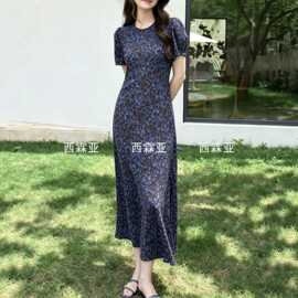 金辉直播代发夏真丝双绉泡泡袖连衣裙