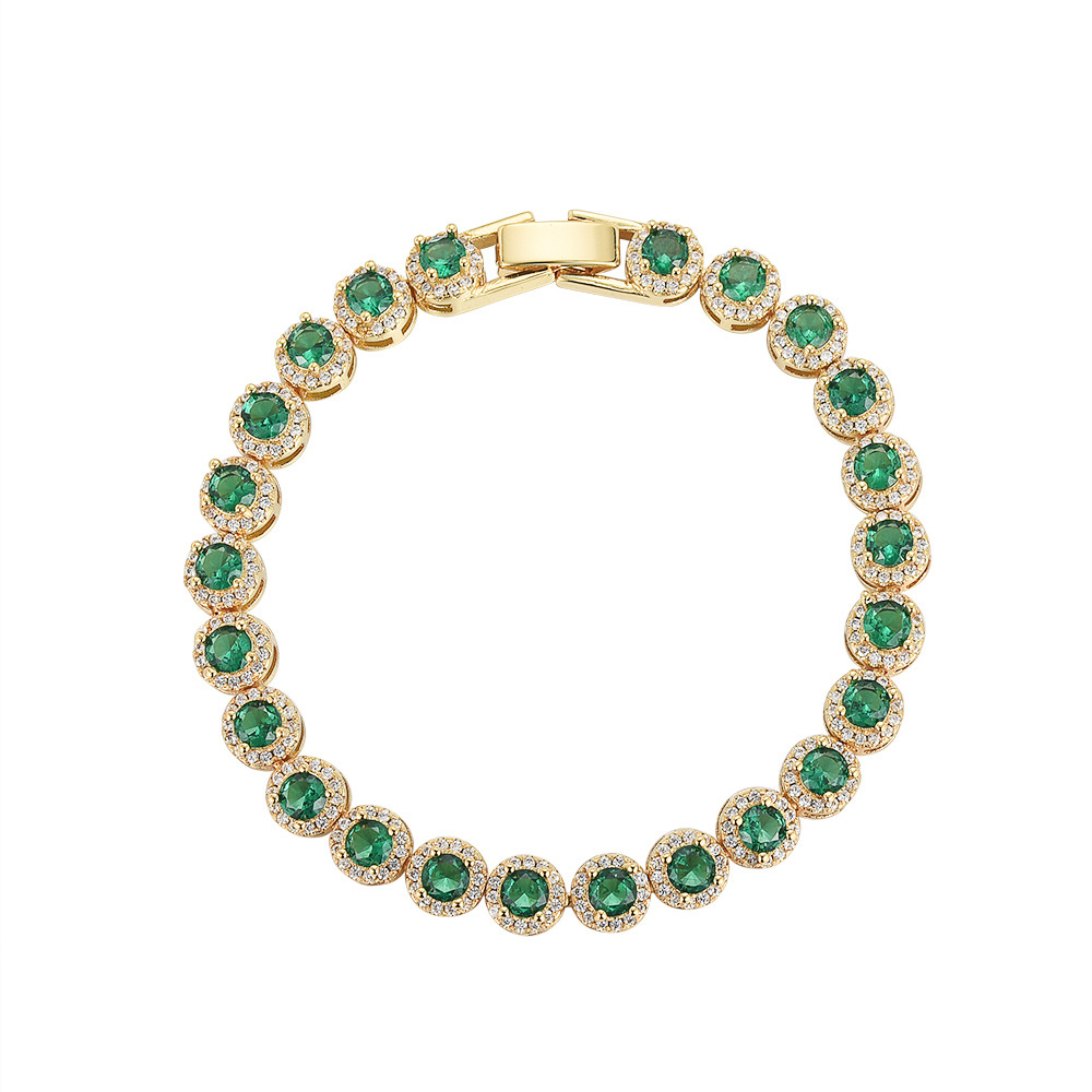 Gold-Plated Emerald Tennis For Men Hip-Hop Style Unisex Personality High-End Full Diamond Zircon Bracelet_voghion.com