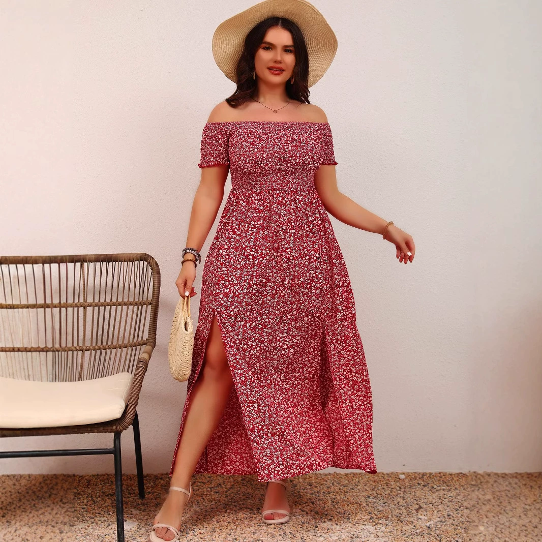 Женское платье большого размера повседневное богемное платье с открытыми плечами и воротником