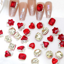 新年红色美甲合金饰品网红爆款大红色堆钻成品堆堆钻指甲装饰材料