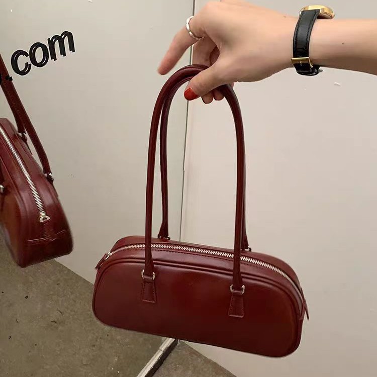 Korean Style Autumn/Winter New Elegant Women's Bag Retro Oiled Leather Shoulder Underarm Baguette Bag - Thumbnail 2