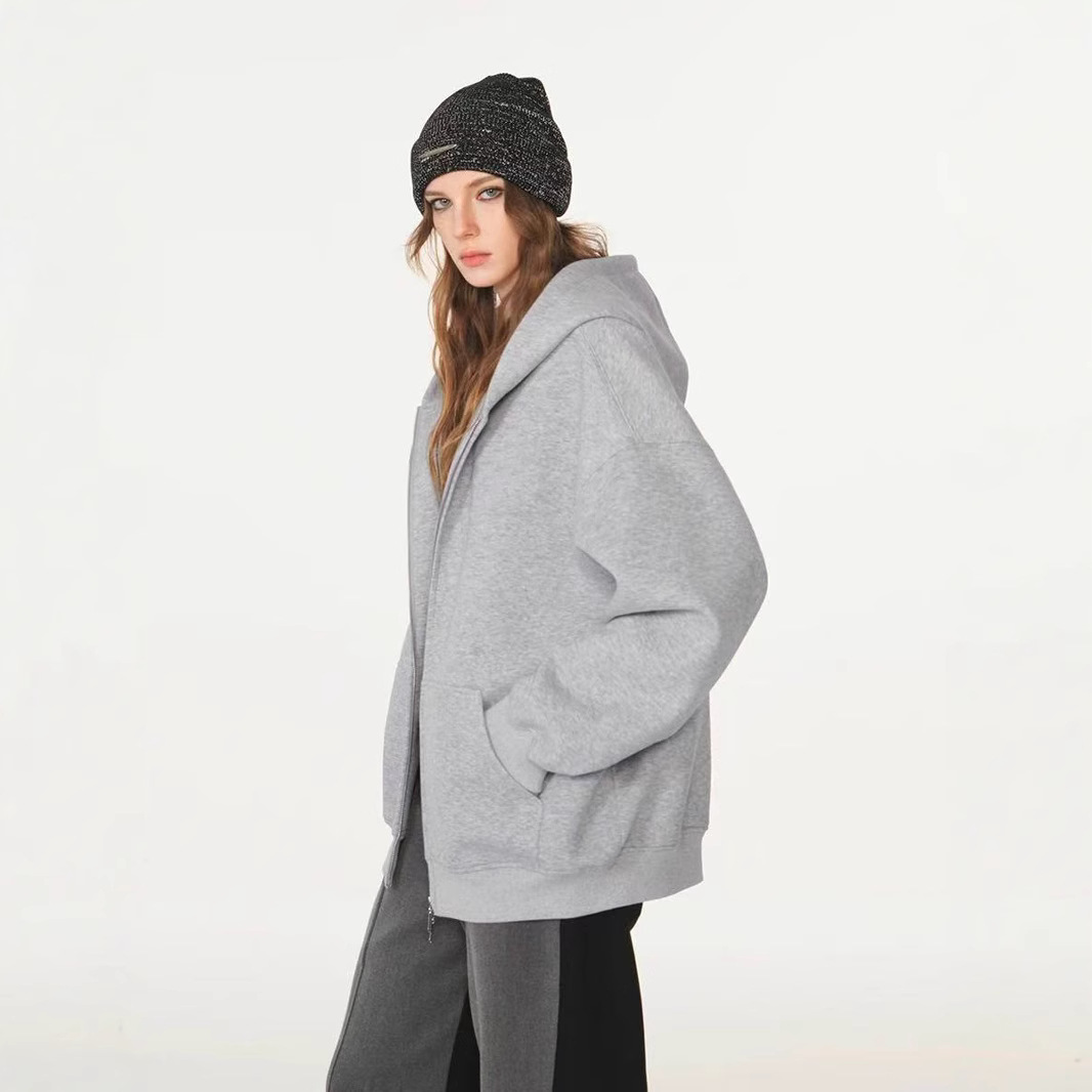 550g pesado chaqueta deportiva con capuzas hombre doble cremallera de color sólido chaqueta de tendencia suelta Europa otoño invierno nuevos productos