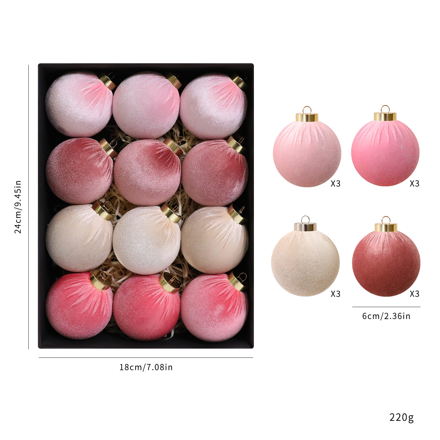 Amazon estilo caliente 6cm/12PCS bola de tela decoración de bolas de Navidad decoración decoración de Navidad spot al por mayor