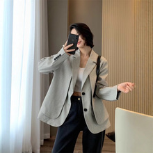 灰色西装外套女条纹chic设计感休闲春秋高级质感今年流行的小西服
