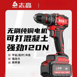 志高无刷手电钻电钻冲击钻家用打孔充电式大功率电动手枪钻螺丝刀