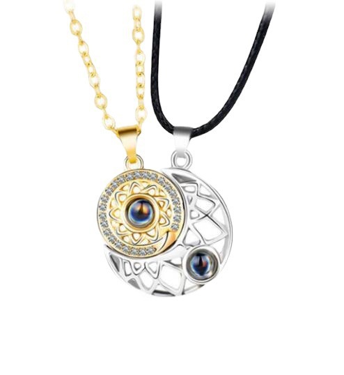 Romantic Star Moon Alloy Plating Inlay Artificial Gemstones Couple Pendant Necklace display picture 5
