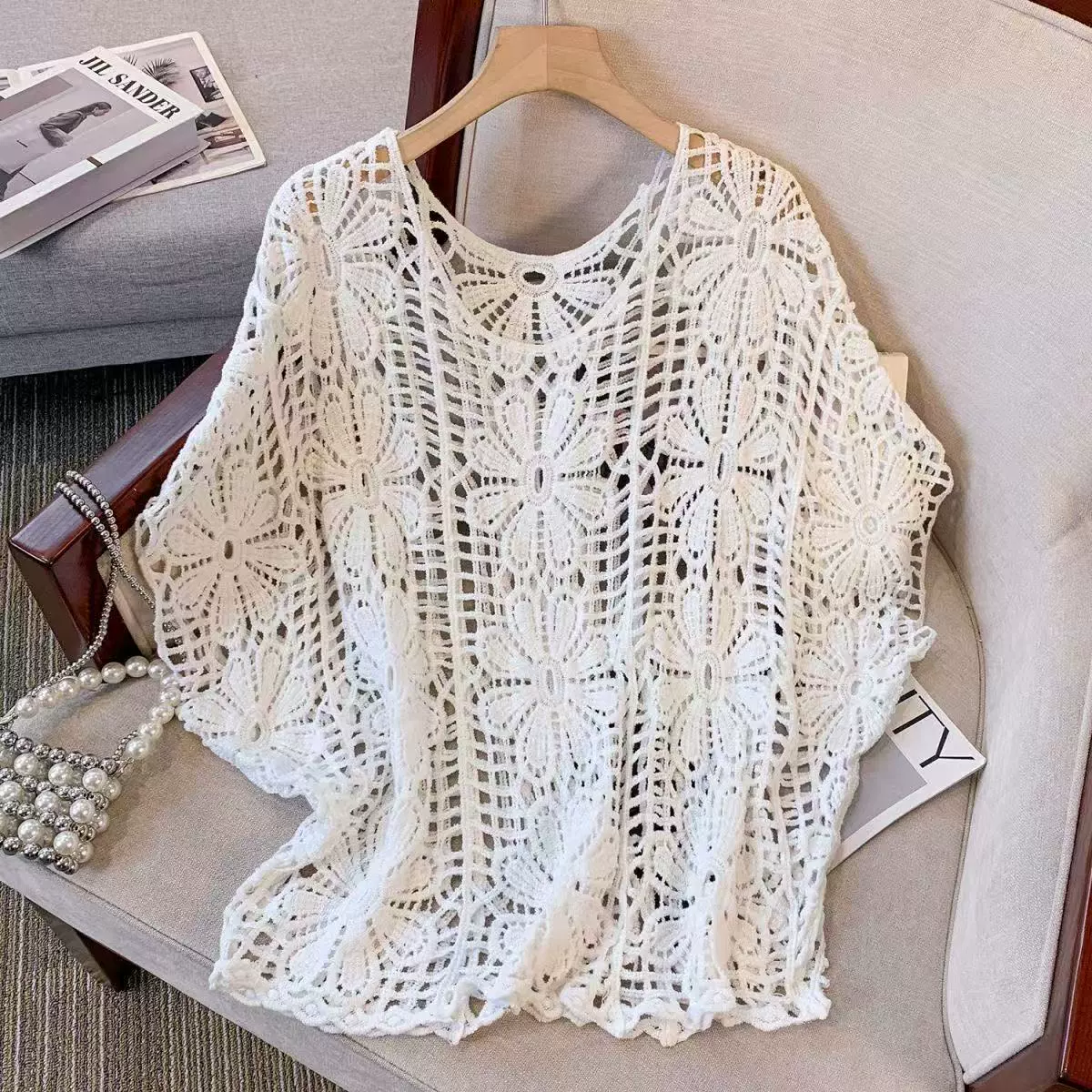 Женская пляжная накидка с длинным рукавом, one size (длина 65 см), защита от солнца, лёгкая