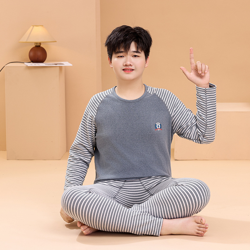 青少年初中生秋衣秋裤胖大童保暖内衣男童睡衣加肥大码女孩打底衫|undefined