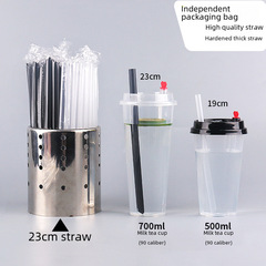 Single-use plastic straw packaging for commercial food, transparent milk tea household rice soup thick straw whole box wholesale