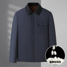 高档蚕丝棉衣男士冬季翻领轻薄款棉服休闲外套中年商务潮流棉袄子