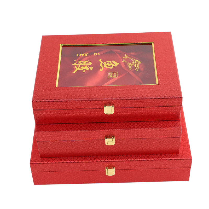 Red Striped Fish Mucilage Gift Box Packaging Box 250g 500g Rectangular Open Window Flower Mucilage Gift Box Wooden Box Empty Box