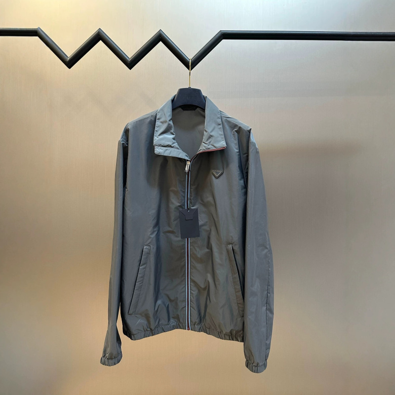 Authentic Original Label In-Stock P Brand 26Ss Triangle Logo Zip-Up Stand Collar Nylon Jacket Unisex Casual Style Authentic Original Label In-Stock P Brand 26Ss Triangle Logo Zip-Up Stand Collar Nylon Jacket Unisex Casual Style