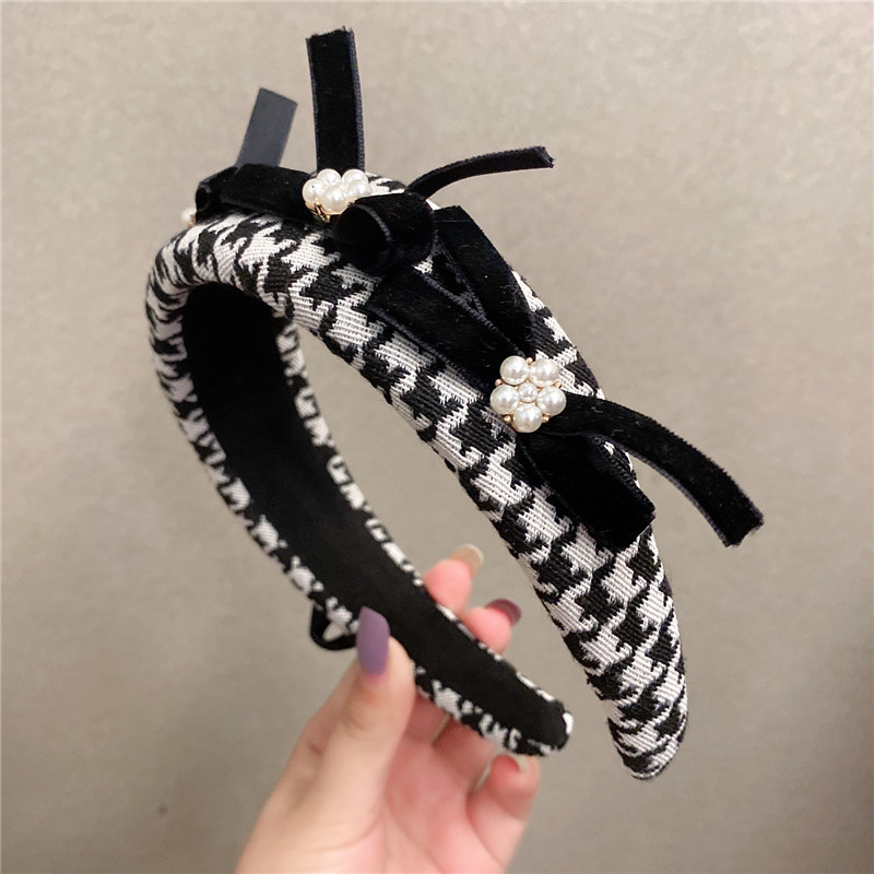 Korean Dongdaemun Same Product Houndstooth Simple Hairband Girly Temperamental Hairpin Ins Internet Celebrity Bow Headband display picture 7