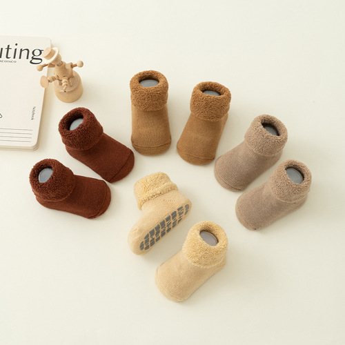 23 newborn baby autumn and winter terry lined thickened anti-slip floor socks for boys and girls warm learning to walk socks wholesale