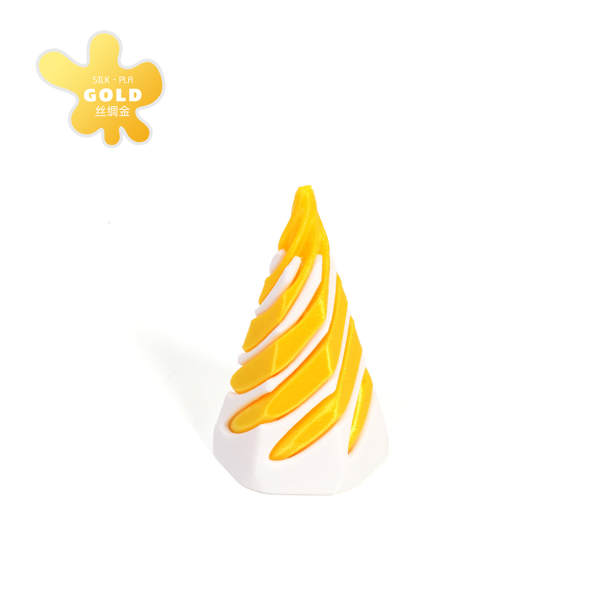 실크 골드-화이트-삼각형 소용돌이 음악 [육각형 원뿔]