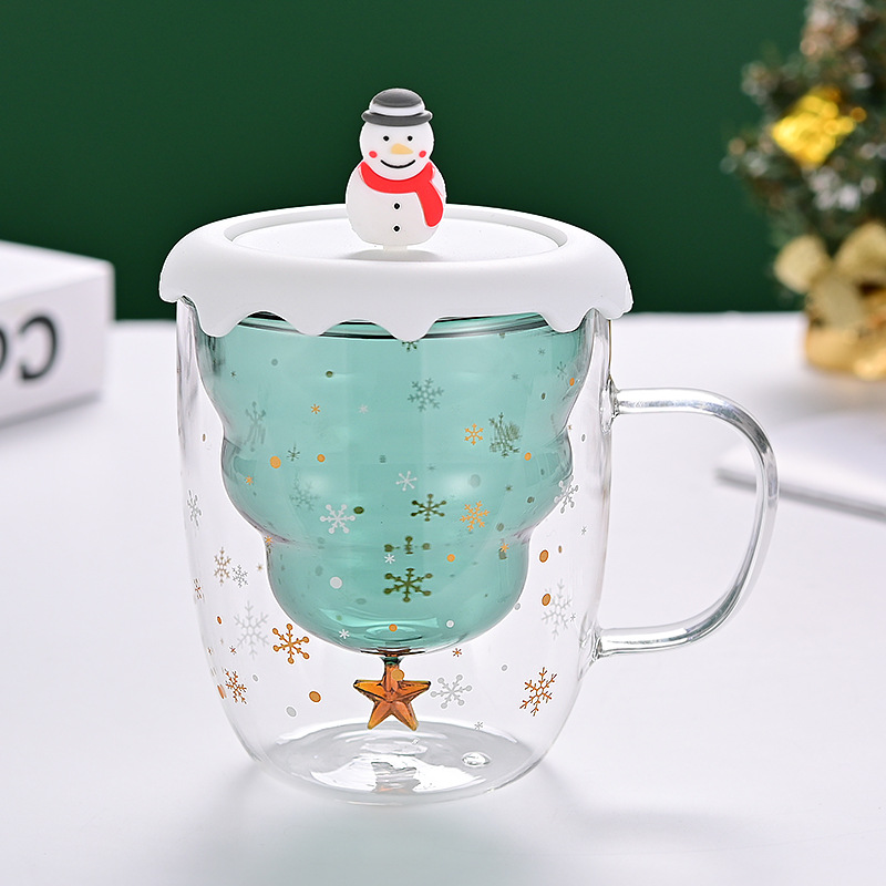 Nueva fábrica de vidrio de Navidad al por mayor de vidrio aislante de doble capa con tapa de vidrio de café rojo neto de alta apariencia