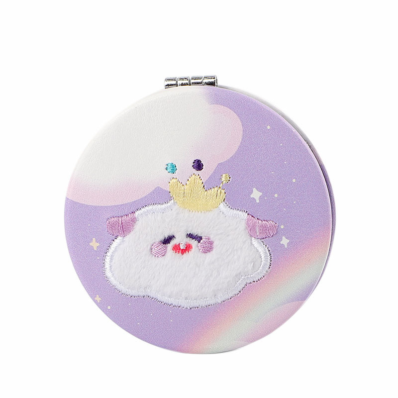 Lindo felpa bordado plegable espejo bolsillo portátil niñas espejo pequeño ins espejo cosmético portátil pequeño espejo redondo