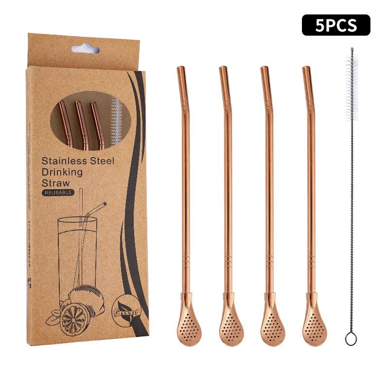 Juego de cuchara de pajita de acero inoxidable 304 transfronterizo creativo de té de yerba, filtro de jugo de yerba, té con leche, cuchara para mezclar café