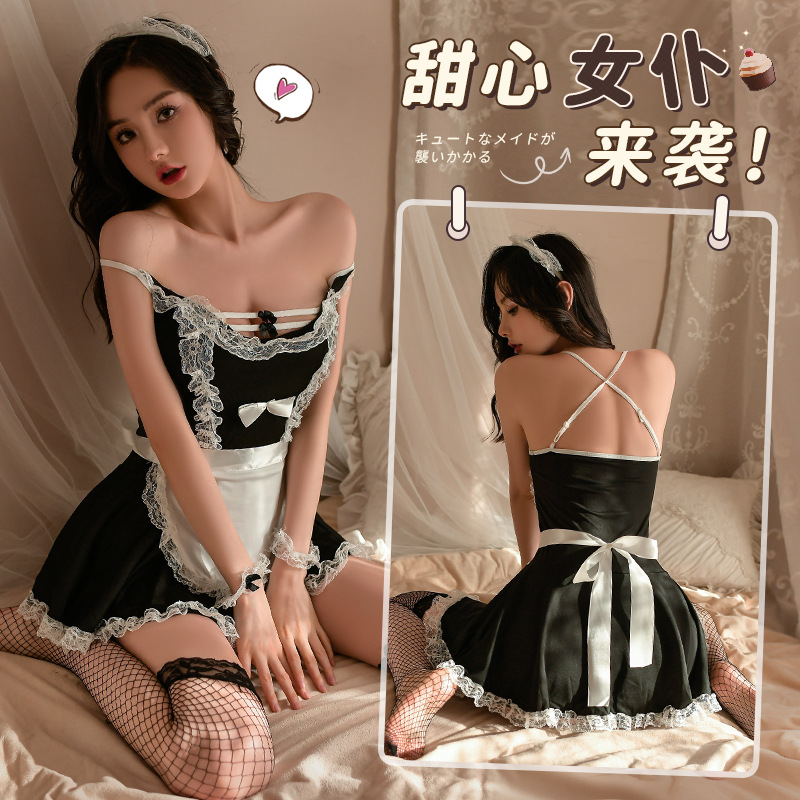 Lencería sexy lindo uniforme de mucama tentación traje de mucama juego de rol traje de mucama de encaje dulce