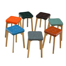 跨境批发实木凳子彩色简约时尚餐椅凳商用曲木板可叠放家用圆凳子