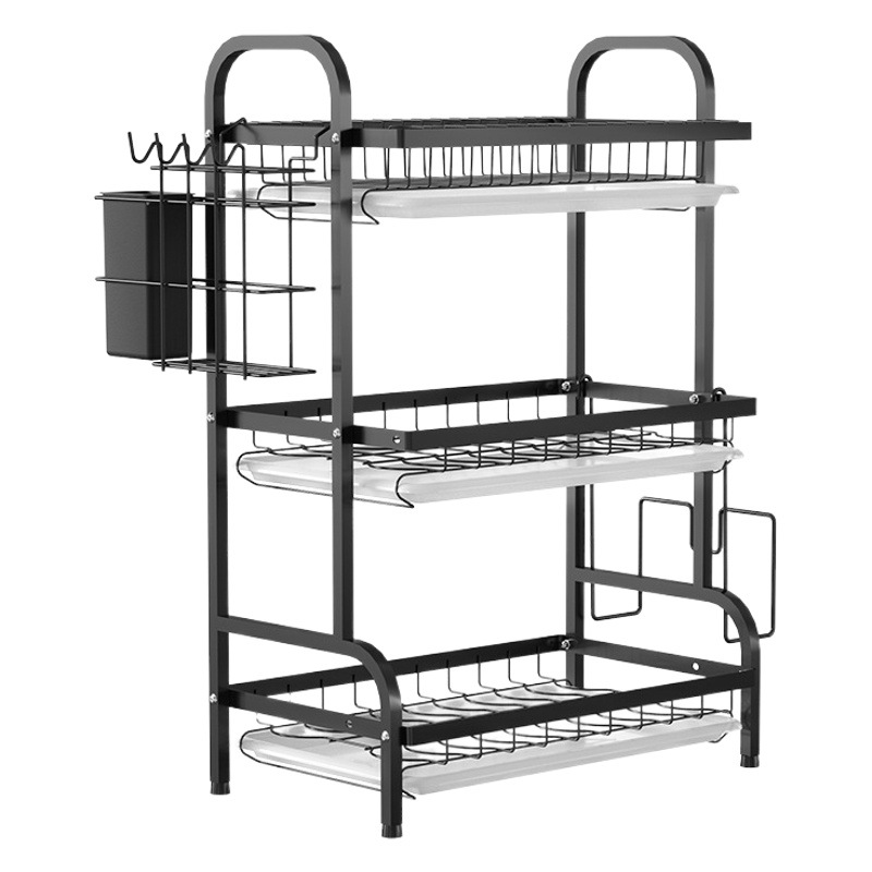 Estante para platos de cocina estante de drenaje, caja de almacenamiento multifuncional multicapa, estante de almacenamiento de hierro