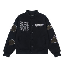 外贸潮牌夹克棒球服毛巾绣手摇宽松PU皮拼接上衣潮牌外套男装批发