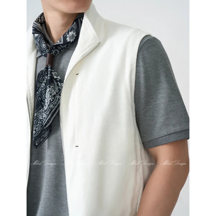 Summer New Lightweight Stand-Up Collar Vest Men's Business Casual Solid Color Versatile Thin Waistcoat Sleeveless Jacket for Men