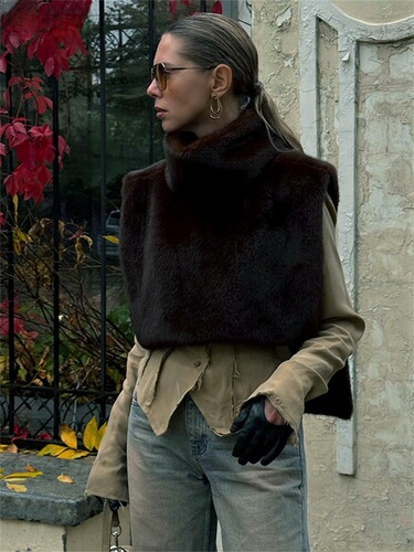 Fur supply chain autumn and winter artificial wool fur vest coat high-necked mink women's vest