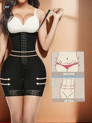 High Waist Body Shaper Shorts With Zipper And Shoulder