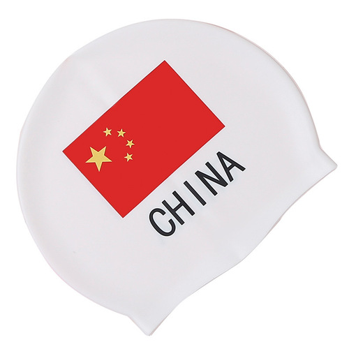 Swimming cap for men, large size, professional adult silicone, flag pattern, non-squeezing, high elasticity, ear protection, waterproof swimming cap with printed logo