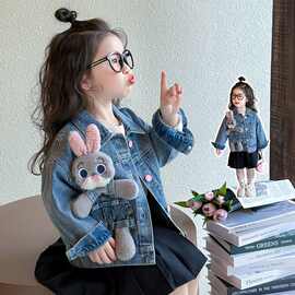 女童兔子春秋警官牛仔外套2026新款宝宝儿童洋气休闲帅气时髦上衣